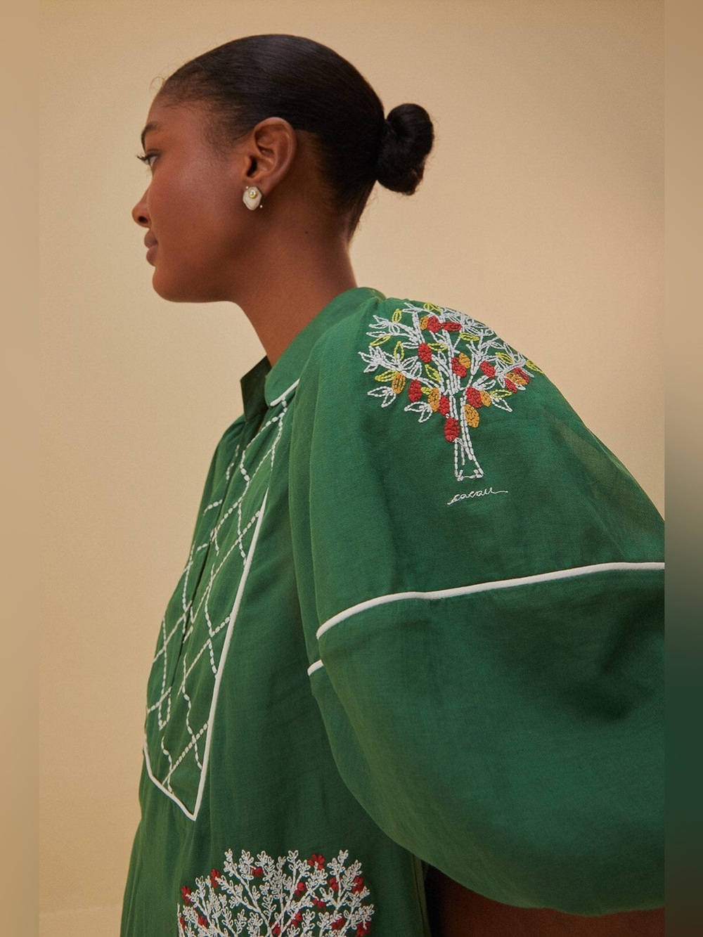 Farm Rio: Green Embroidered Trees Organic
Cotton Midi Dress - Picture 4 of 13